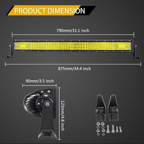 Willpower 22 inch 270W Straight Triple Row Yellow Amber Led Light Bar Flood Spot Combo Driving Lights Off Road Lights for Jeep Pickup Truck ATV UTV Wrangler SUV Ram 4x4,3000K 12-24V in Saudi Arabia