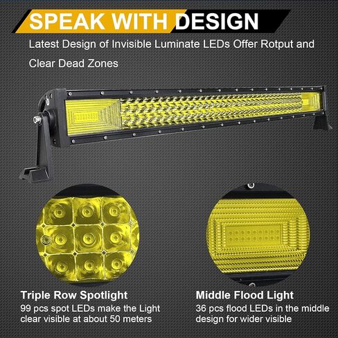 Willpower 22 inch 270W Straight Triple Row Yellow Amber Led Light Bar Flood Spot Combo Driving Lights Off Road Lights for Jeep Pickup Truck ATV UTV Wrangler SUV Ram 4x4,3000K 12-24V in Saudi Arabia