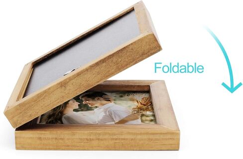 Double Horizontal Picture Frames Hinged Folding Rustic Photo Frames in Brown Made of Pine Wood with Real Glass for Wall Hanging or Tabletop Standing, Display Pictures 4x6 with Mat or 5x7 in Saudi Arabia