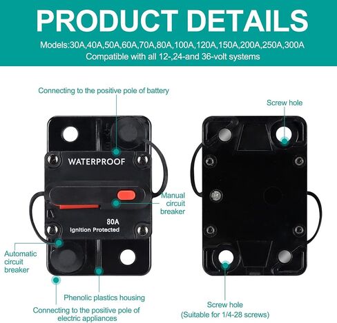 200 Amp Circuit Breaker,with Manual Reset,Waterproof, 12V-48V DC, 30-308A,for Car Marine Trolling Motors Boat ATV Manual Power Protect for Audio System Fuse (JTST0010) in Saudi Arabia