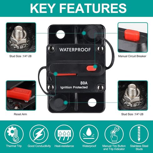 200 Amp Circuit Breaker,with Manual Reset,Waterproof, 12V-48V DC, 30-308A,for Car Marine Trolling Motors Boat ATV Manual Power Protect for Audio System Fuse (JTST0010) in Saudi Arabia