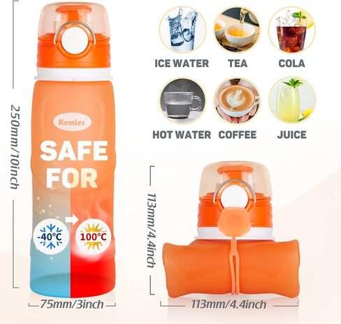 Kemier Collapsible Silicone Water Bottles-750ML,Medical Grade,BPA Free Travel Water Bottle Can Roll Up,26oz,Leak Proof Foldable Sports & Outdoor Water Bottles in Saudi Arabia