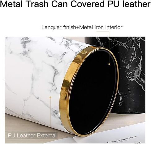 Small office trash can garbage can Metal Open top wastebasket bin with removable gold ring which for hold garbage bag for Bathroom,Living room,bedroom Using (Gold Crocodile Pattern) in Saudi Arabia