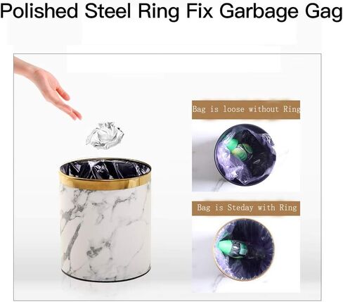 Small office trash can garbage can Metal Open top wastebasket bin with removable gold ring which for hold garbage bag for Bathroom,Living room,bedroom Using (Gold Crocodile Pattern) in Saudi Arabia
