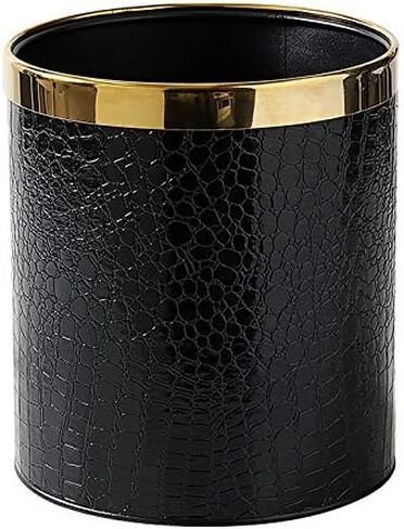 Small office trash can garbage can Metal Open top wastebasket bin with removable gold ring which for hold garbage bag for Bathroom,Living room,bedroom Using (Gold Crocodile Pattern) in Saudi Arabia