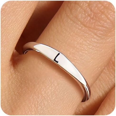 KELAIEN Silver Initial Rings for Women Teen Girls Dainty Stackable Pinky Ring Cute Non Tarnish Thumb Knuckle Rings Fashion Simple Letter Finger Rings Stacking Jewelry Gifts Size 6-10 in Saudi Arabia