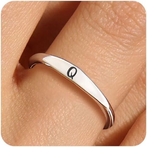 KELAIEN Silver Initial Rings for Women Teen Girls Dainty Stackable Pinky Ring Cute Non Tarnish Thumb Knuckle Rings Fashion Simple Letter Finger Rings Stacking Jewelry Gifts Size 6-10 in Saudi Arabia