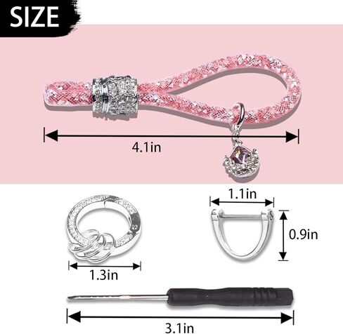 سلسلة مفاتيح سيارة كريستال بلينغ للنساء، إكسسوارات حامل مفاتيح بأحجار الراين اللامعة، حزام سلسلة مفاتيح مع حلقة على شكل حرف D مضادة للفقدان in Kuwait