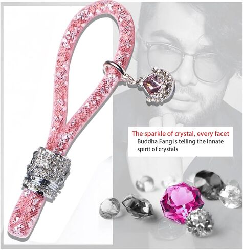 سلسلة مفاتيح سيارة كريستال بلينغ للنساء، إكسسوارات حامل مفاتيح بأحجار الراين اللامعة، حزام سلسلة مفاتيح مع حلقة على شكل حرف D مضادة للفقدان in Kuwait