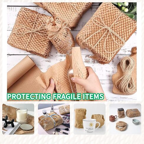 لفة ورق التعبئة على شكل قرص العسل من Larcenciel مقاس 38.1 سم × 98 بوصة مع ملصقات هشة، ورق تغليف أسود كرافت مبطن، مادة تعبئة قابلة للتحلل البيولوجي بديلة للفقاعات لتحريك شحن حشو التعبئة in Kuwait