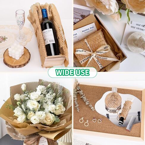 لفة ورق التعبئة على شكل قرص العسل من Larcenciel مقاس 38.1 سم × 98 بوصة مع ملصقات هشة، ورق تغليف أسود كرافت مبطن، مادة تعبئة قابلة للتحلل البيولوجي بديلة للفقاعات لتحريك شحن حشو التعبئة in Kuwait