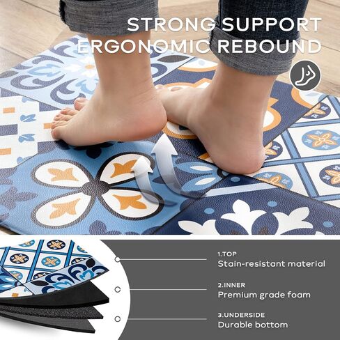 Ashler Kitchen Mats Cushioned Anti-Fatigue Kitchen Rugs, Non-Slip Waterproof Kitchen Floor Mats, Ergonomic Comfort Foam Standing Rug for Kitchen, Office, Floor, Laundry, Sink, 17x47 in, Light Grey in Saudi Arabia