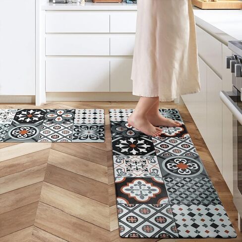 Ashler Kitchen Mats Cushioned Anti-Fatigue Kitchen Rugs, Non-Slip Waterproof Kitchen Floor Mats, Ergonomic Comfort Foam Standing Rug for Kitchen, Office, Floor, Laundry, Sink, 17x47 in, Light Grey in Saudi Arabia