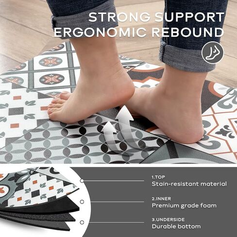 Ashler Kitchen Mats Cushioned Anti-Fatigue Kitchen Rugs, Non-Slip Waterproof Kitchen Floor Mats, Ergonomic Comfort Foam Standing Rug for Kitchen, Office, Floor, Laundry, Sink, 17x47 in, Light Grey in Saudi Arabia