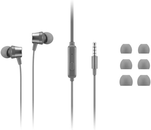 Lenovo - 300 Wired in-Ear USB-C Headphones - in-Line Microphone - USB-C Connectivity - Play & Pause Button - 3 Sizes Silicone Ear Tips Included, Grey in Kuwait