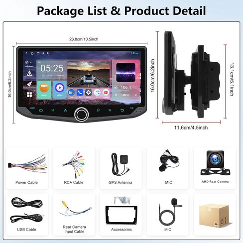 2+32G Android 13 Double Din Touchscreen Car Stereo with Wireless CarPlay Android Auto, 10.88 '' IPS in Dash GPS Radio with WiFi Mirror Link Bluetooth FM RDS EQ SWC USB Phone Holder + Backup Camera in Saudi Arabia
