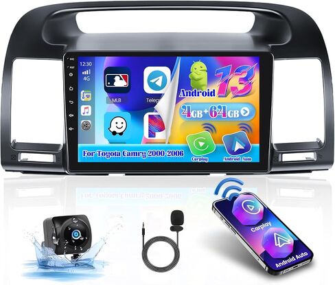 Hikity 4+64GB for Toyota Camry 2000-2006 Android 13 Car Radio with Wireless Carplay Android Auto, 9'' Touch Screen Stere Support SIM Card WiFi GPS Bluetooth 5.0, AM/FM/RDS, EQ DSP, Backup Camera MIC in Saudi Arabia