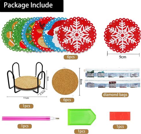 Diamond Painting Coasters Kits, LVIITIS 6pcs 5D Christmas Diamond Painting Coasters with Holder for Adults and Kids,DIY Diamond Art Coasters for Beginners Home Decor (Mandala Style B) in Saudi Arabia