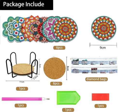 Diamond Painting Coasters Kits, LVIITIS 6pcs 5D Christmas Diamond Painting Coasters with Holder for Adults and Kids,DIY Diamond Art Coasters for Beginners Home Decor (Mandala Style B) in Saudi Arabia