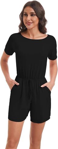 LuFeng Women's Plus Size Summer Casual Short Sleeve Jumpsuits Loose Tie Waist Front One Piece Pants Rompers With Pockets in Saudi Arabia