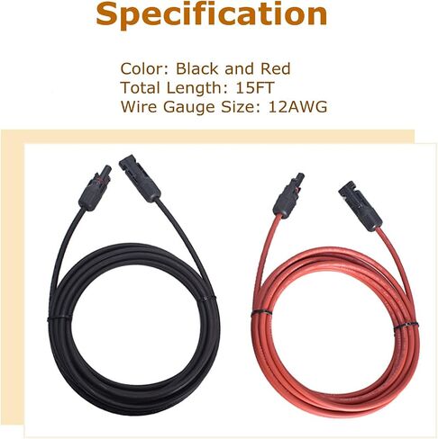 سلك كابل تمديد للوحة الشمسية بطول 20 قدم مع موصل ذكر وأنثى باللونين الأسود والأحمر 12AWG in Saudi Arabia