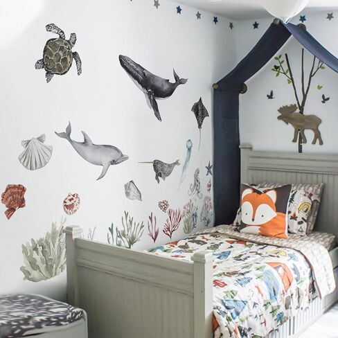 QUCHENG Ocean Wall Decals Marine Animal Boys Bedroom Large Stickers Removable Whale Decor Nursery Kids Room Murals DIY Cute Decorations in Saudi Arabia