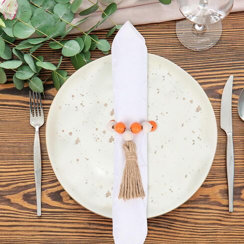 مجموعة حلقات المناديل المكونة من 6 قطع، حلقات منديل من الخرز الخشبي مع مجموعة شرابة وإبزيم حامل مناديل لحفلات الزفاف والحفلات وديكور طاولة الطعام in Kuwait