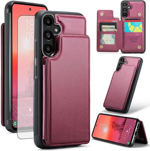 Asuwish Phone Case for Samsung Galaxy A35 5G Wallet Cover with Tempered Glass Screen Protector and RFID Blocking PU Leather Credit Card Holder Stand Cell Accessories A 35 35A A355G Women Men Purple in Saudi Arabia