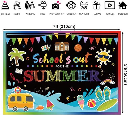 لافتة خلفية للمدرسة مقاس 7 × 5 أقدام، لافتة سوداء للأطفال في نهاية المدرسة، خلفية تصوير فوتوغرافي لنهاية المدرسة، خلفية لتزيين حفلات المدرسة (سبورة ملونة، 7 × 5 أقدام) in Kuwait