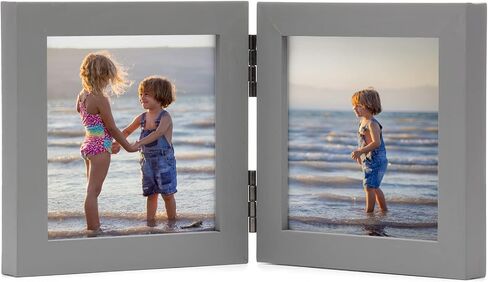 Double Horizontal Picture Frames Hinged Folding Rustic Photo Frames in Brown Made of Pine Wood with Real Glass for Wall Hanging or Tabletop Standing, Display Pictures 4x6 with Mat or 5x7 in Saudi Arabia