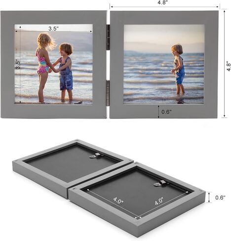 Double Horizontal Picture Frames Hinged Folding Rustic Photo Frames in Brown Made of Pine Wood with Real Glass for Wall Hanging or Tabletop Standing, Display Pictures 4x6 with Mat or 5x7 in Saudi Arabia