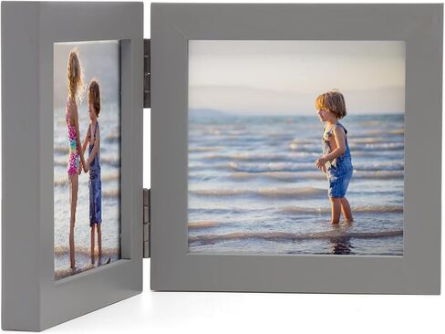 Double Horizontal Picture Frames Hinged Folding Rustic Photo Frames in Brown Made of Pine Wood with Real Glass for Wall Hanging or Tabletop Standing, Display Pictures 4x6 with Mat or 5x7 in Saudi Arabia
