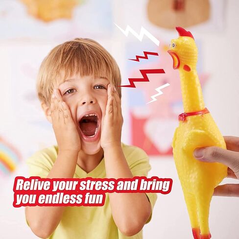 لعبة دجاج مطاطية مضغوطة مقاس 14.5 بوصة / 37 سم - لعبة دجاج صراخ للكلاب، هدايا الحفلات، بيض عيد الفصح، بيناتا، مزحة، عيد الميلاد، المكافآت، الكرنفال، لعبة تفاعلية، غير مضغوطة. (3 دجاج) in Kuwait