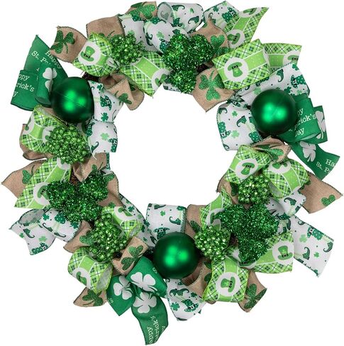 Ribbons and Shamrocks St. Patrick's Day Wreath 24-Inch Unlit in Saudi Arabia