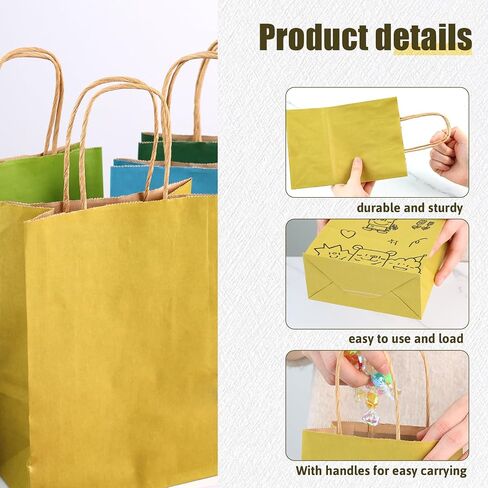 Shindel 24PCS Gift Bags with Handles, Paper Bags Kraft Bags Warm Morandi Colors Paper Bags for Wedding Birthday Party Supplies and Gifts in Saudi Arabia