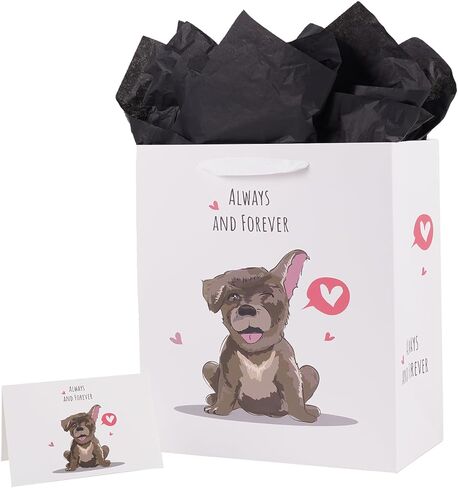 حقيبة هدايا ysmile مرحة مع مناديل تغليف مقاس 13 بوصة للرجال والنساء والذكرى السنوية حزمة واحدة لعيد الحب - كلب جميل in Kuwait