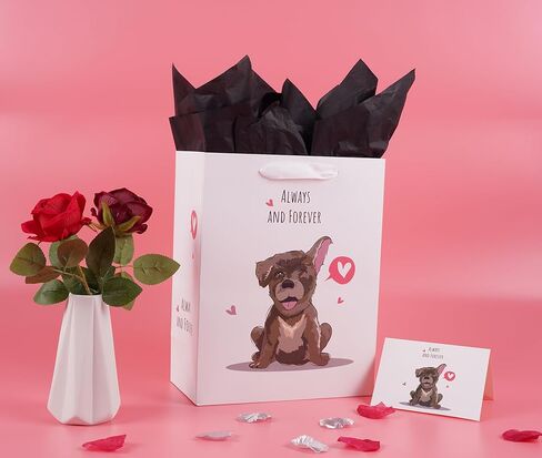 حقيبة هدايا ysmile مرحة مع مناديل تغليف مقاس 13 بوصة للرجال والنساء والذكرى السنوية حزمة واحدة لعيد الحب - كلب جميل in Kuwait