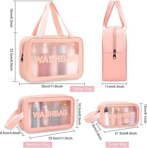 Travel Toiletry Bag for Women Men - Translucent,Waterproof, Portable and Cute Makeup Cosmetic Bag Set(A-Pink) in Saudi Arabia