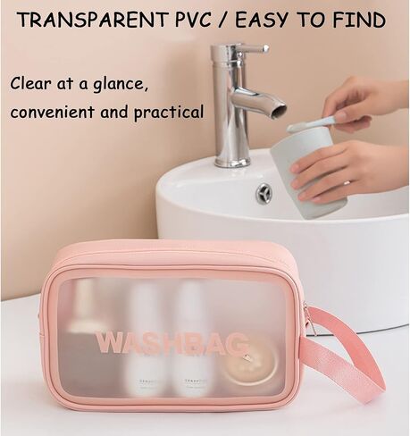 Travel Toiletry Bag for Women Men - Translucent,Waterproof, Portable and Cute Makeup Cosmetic Bag Set(A-Pink) in Saudi Arabia