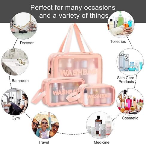 Travel Toiletry Bag for Women Men - Translucent,Waterproof, Portable and Cute Makeup Cosmetic Bag Set(A-Pink) in Saudi Arabia