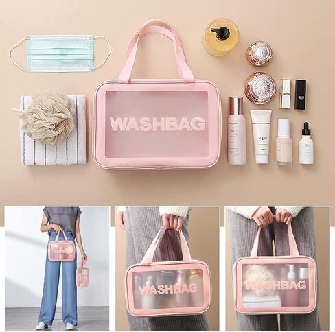 Travel Toiletry Bag for Women Men - Translucent,Waterproof, Portable and Cute Makeup Cosmetic Bag Set(A-Pink) in Saudi Arabia
