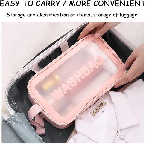 Travel Toiletry Bag for Women Men - Translucent,Waterproof, Portable and Cute Makeup Cosmetic Bag Set(A-Pink) in Saudi Arabia