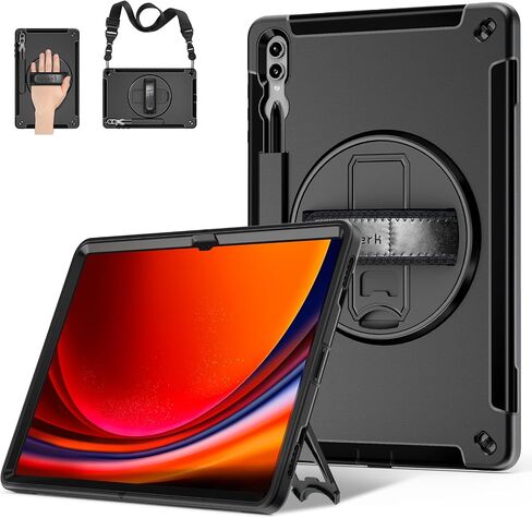Miesherk Case for Galaxy Tab S9 Ultra: Military Grade Shockproof Case with Hand/Shoulder Strap-S Pen Holder-Rotating Kickstand for Samsung Galaxy S9 Ultra 14.6 Inch Black in Saudi Arabia
