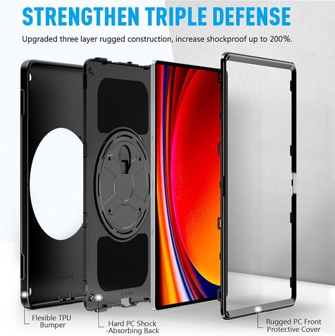 Miesherk Case for Galaxy Tab S9 Ultra: Military Grade Shockproof Case with Hand/Shoulder Strap-S Pen Holder-Rotating Kickstand for Samsung Galaxy S9 Ultra 14.6 Inch Black in Saudi Arabia