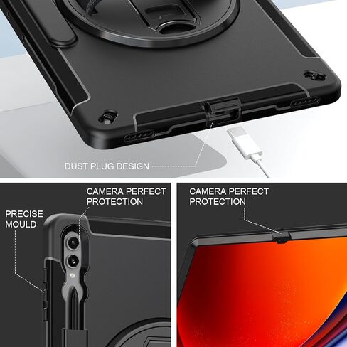 Miesherk Case for Galaxy Tab S9 Ultra: Military Grade Shockproof Case with Hand/Shoulder Strap-S Pen Holder-Rotating Kickstand for Samsung Galaxy S9 Ultra 14.6 Inch Black in Saudi Arabia