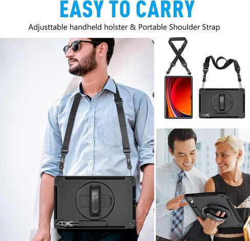Miesherk Case for Galaxy Tab S9 Ultra: Military Grade Shockproof Case with Hand/Shoulder Strap-S Pen Holder-Rotating Kickstand for Samsung Galaxy S9 Ultra 14.6 Inch Black in Saudi Arabia