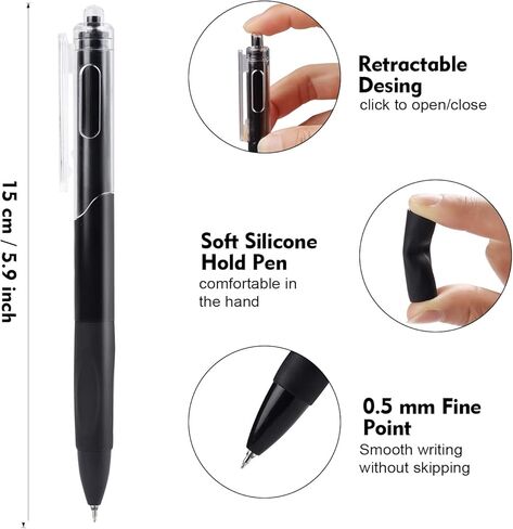 6 Pack Gel Pens, Retractable Quick Dry Gel Ink Pen, Fine Point 0.5mm Smooth Writing Aesthetic Cute Pens 5 Black and 1 Red Ink Gel Pens for Home School Office Supplies Diary Pens in Kuwait