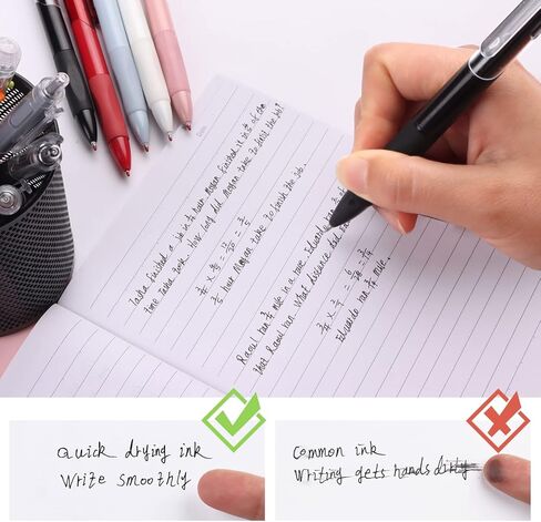 6 Pack Gel Pens, Retractable Quick Dry Gel Ink Pen, Fine Point 0.5mm Smooth Writing Aesthetic Cute Pens 5 Black and 1 Red Ink Gel Pens for Home School Office Supplies Diary Pens in Kuwait