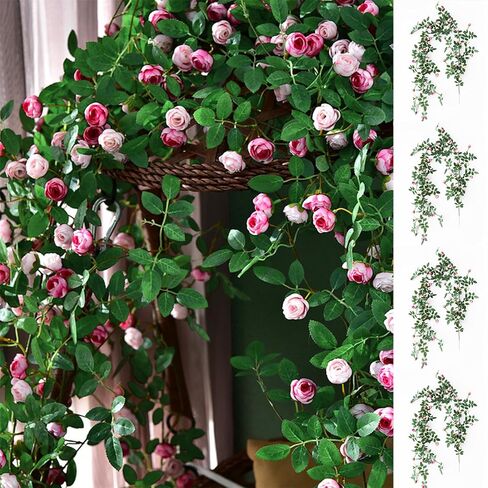 4Pcs Flower Garland, Artificial Flowers Rose Vines Floral Garland, Fake Hanging Garland Decorations for Wedding Party Centerpieces Garden Wall, Pink in Saudi Arabia