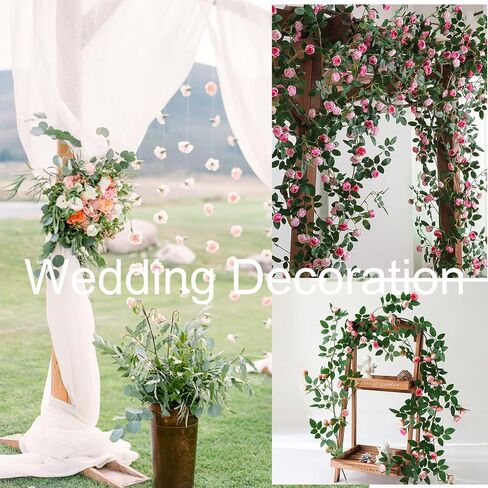 4Pcs Flower Garland, Artificial Flowers Rose Vines Floral Garland, Fake Hanging Garland Decorations for Wedding Party Centerpieces Garden Wall, Pink in Saudi Arabia